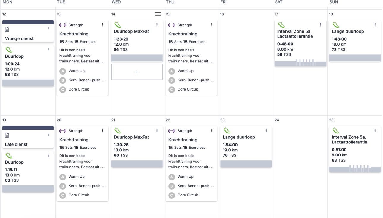 Trainingsschema kalender